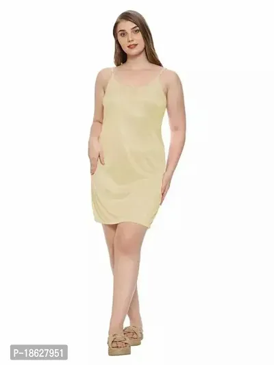 Comfortable Beige Satin Solid Short Night Dress-thumb0