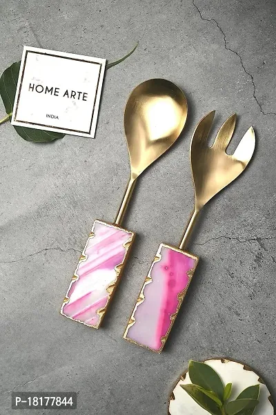 Agate Salad Server Includes 1 Spoon And 1 Fork Stainless Steel Serving Spoon And Spatula Set
