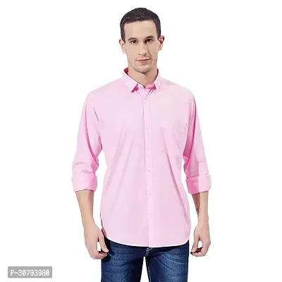 Stylish Pink Cotton Blend Solid Casual Shirt For Men-thumb0