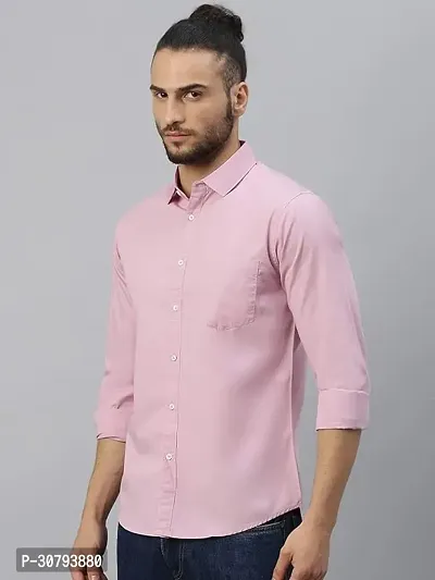 Stylish Pink Cotton Blend Solid Casual Shirt For Men-thumb0