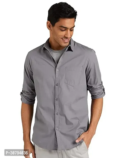 Stylish Grey Cotton Blend Solid Casual Shirt For Men-thumb0