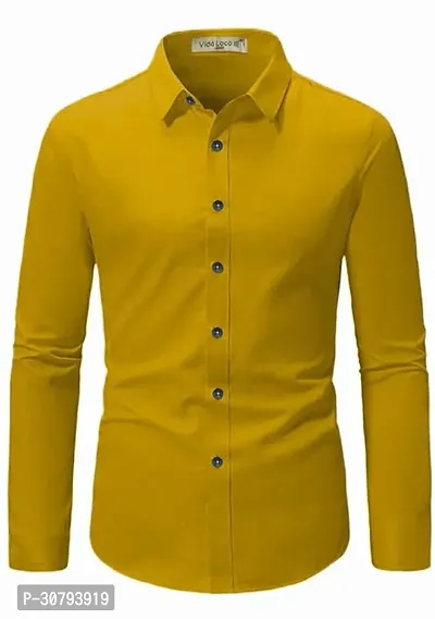 Stylish Mustard Cotton Blend Solid Casual Shirt For Men