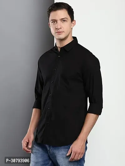 Stylish Black Cotton Blend Solid Casual Shirt For Men-thumb0