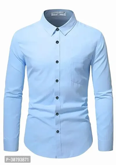 Stylish Blue Cotton Blend Solid Casual Shirt For Men-thumb0