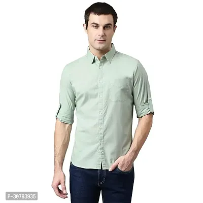 Stylish Green Cotton Blend Solid Casual Shirt For Men