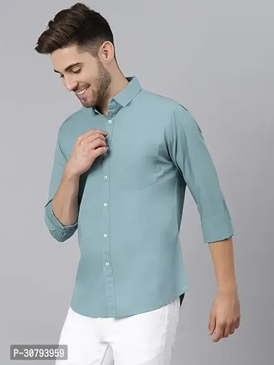 Stylish Green Cotton Blend Solid Casual Shirt For Men