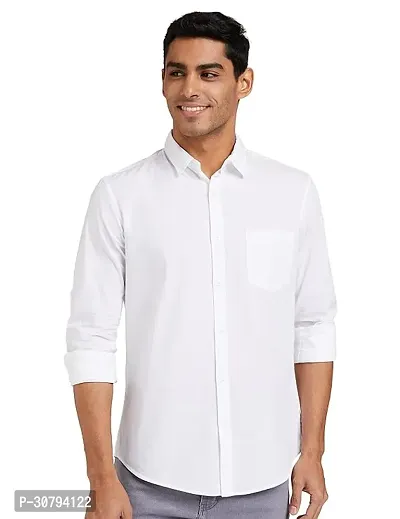 Stylish White Cotton Blend Solid Casual Shirt For Men-thumb0