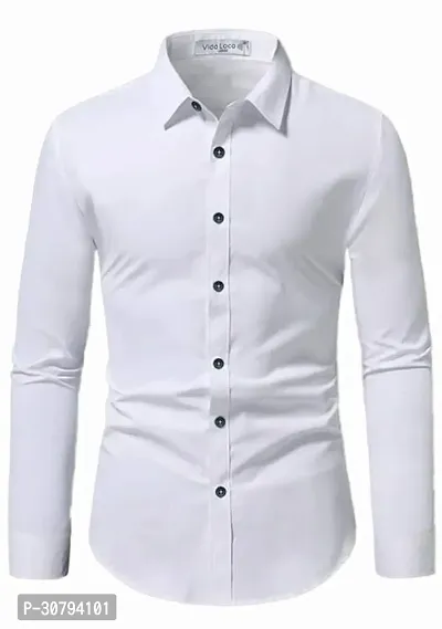 Stylish White Cotton Blend Solid Casual Shirt For Men