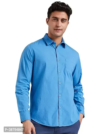 Stylish Blue Cotton Blend Solid Casual Shirt For Men-thumb0