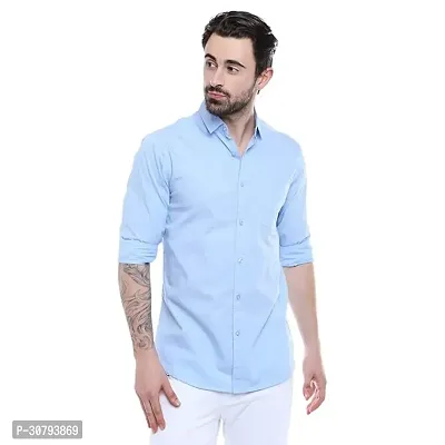 Stylish Blue Cotton Blend Solid Casual Shirt For Men