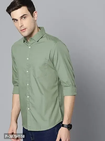 Stylish Green Cotton Blend Solid Casual Shirt For Men-thumb0