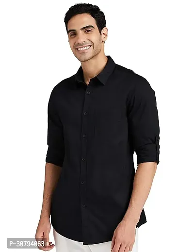 Stylish Black Cotton Blend Solid Casual Shirt For Men-thumb0