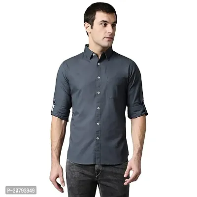 Stylish Black Cotton Blend Solid Casual Shirt For Men-thumb0