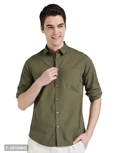 Stylish Green Cotton Blend Solid Casual Shirt For Men-thumb0