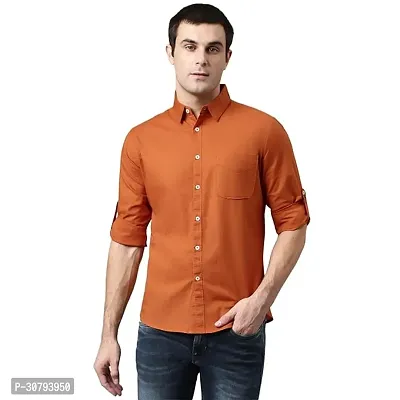 Stylish Brown Cotton Blend Solid Casual Shirt For Men-thumb0