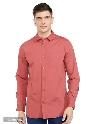 Stylish Peach Cotton Blend Solid Casual Shirt For Men-thumb0