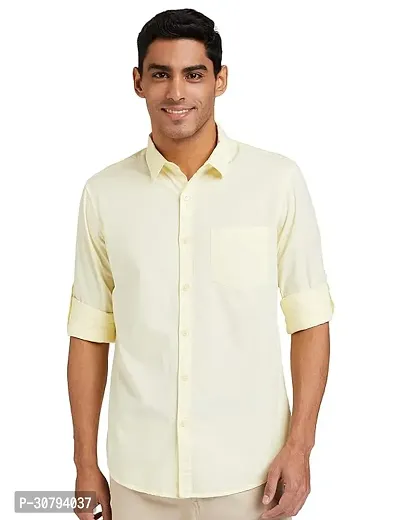 Stylish Yellow Cotton Blend Solid Casual Shirt For Men-thumb0