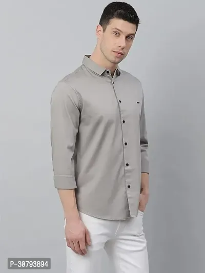 Stylish Grey Cotton Blend Solid Casual Shirt For Men-thumb0