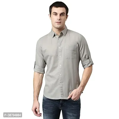 Stylish Grey Cotton Blend Solid Casual Shirt For Men-thumb0