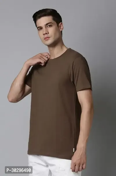 Men Solid Round Neck Pure Cotton  TShirt colour Brown-thumb0