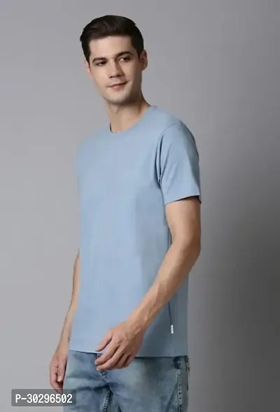 Men Solid Round Neck Pure Cotton  TShirt colour Blue-thumb0