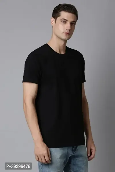 Men Solid Round Neck Pure Cotton  TShirt colour Black-thumb0