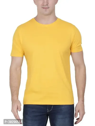 Men Solid Round Neck Pure Cotton  TShirt colour Yellow-thumb0