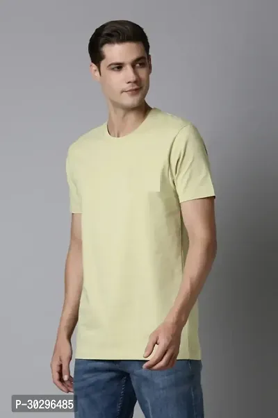 Men Solid Round Neck Pure Cotton  TShirt colour Beige-thumb0