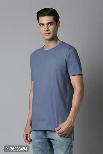 Men Solid Round Neck Pure Cotton  TShirt colour Blue-thumb0