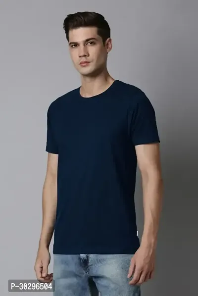 Men Solid Round Neck Pure Cotton  TShirt colour Navy Blue