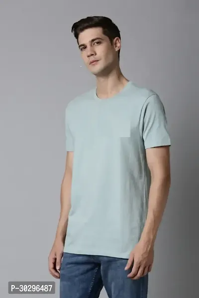 Men Solid Round Neck Pure Cotton  TShirt colour Blue-thumb0