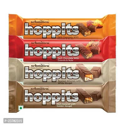 Schmitten Hoppits Chocolate Bar Combo Packs - Granola and Fruits, Granola and Nuts, Rich Caramel With Golden Nougat - (3X25G Each), Roasted Almond With White Nougat (1X23G) - 98G-thumb0