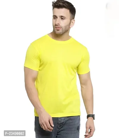 Reliable Yellow Polyester Solid Round Neck Tees For Men-thumb0