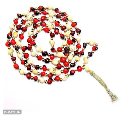 Red and White Gunja Chirmi Bead mala with Golden Beads for Wealth and Prosperity