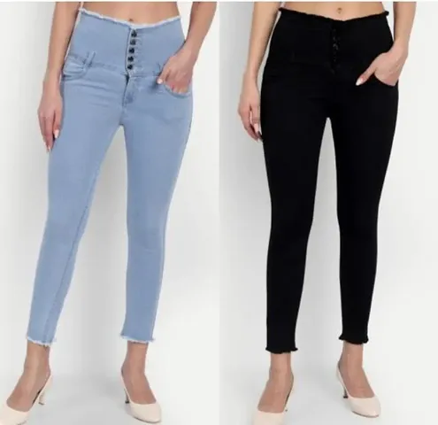 Classic Denim Solid Jeans for Women, Pack of 2