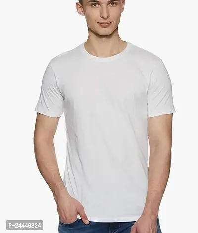 Reliable White Cotton Solid Round Neck Tees For Men-thumb0