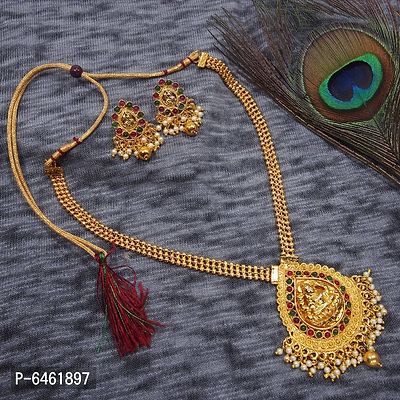 Elite Gold Plated Traditional South Indian Laxmi Necklace Set For Women-thumb0