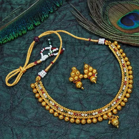 Trendy Designer Gold Plated Copper Temple Jewellery Set