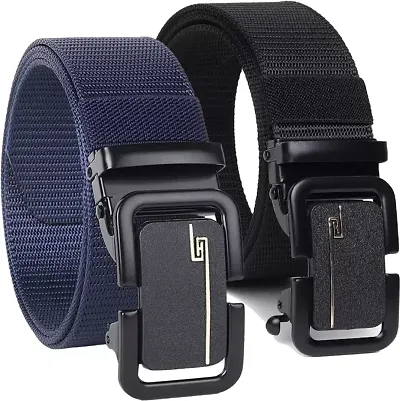 Men's Women's Nylon Canvas Strap With Automatic/Push Lock Metal buckle belt combo