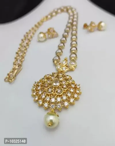 white Plated Beaded Kundan Necklace With Drop Earrings | Traditional Jewellery Set for Girls  Women | Eye Catchy Necklace With Pendant | Wedding Festive for Women