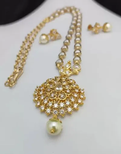 Plated Beaded Kundan Necklace With Drop Earrings | Traditional Jewellery Set for Girls Women | Eye Catchy Necklace With Pendant | Wedding Festive for Women