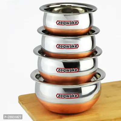 Cookware set Copper Bottom handi | Patila | Pot Pan |Steel Handi |Milk Pan |Handi Bowl | Serving Bowl | Urli | Bhagona | Cookware Set-4Pcs-1.5-L,1-L,0.75-L,0.50-L Capacity-thumb0