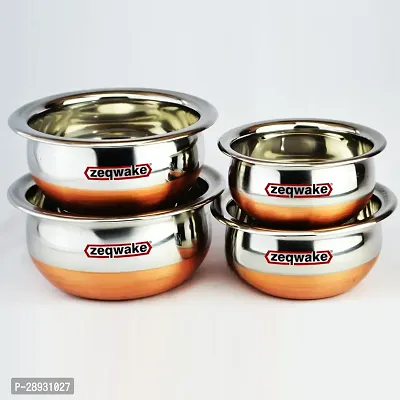 Cookware set Copper Bottom handi | Patila | Pot Pan |Steel Handi |Milk Pan |Handi Bowl | Serving Bowl | Urli | Bhagona | Cookware Set-4Pcs-1.5-L,1-L,0.75-L,0.50-L Capacity-thumb2