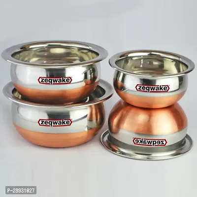 Cookware set Copper Bottom handi | Patila | Pot Pan |Steel Handi |Milk Pan |Handi Bowl | Serving Bowl | Urli | Bhagona | Cookware Set-4Pcs-1.5-L,1-L,0.75-L,0.50-L Capacity-thumb3