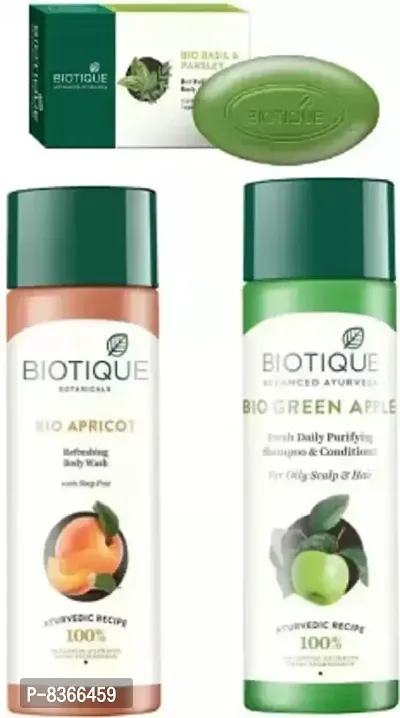 BIOTIQUE apricot body wash, green apple shampoo, soap (3 Items in the set)-thumb0