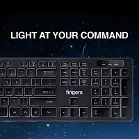 FINGERS Magnifico Moonlit Wired USB Keyboard (Laser-Etched, Backlit Keys with White Color Lighting, Instant Media Access, Cable Length 1.5m with 3mm Thickness, 1 Year Warranty) - Jet Black Color-thumb3