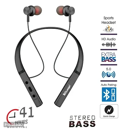 Music Playtime 41 Hours Talktime Premium Sports Neckband Sound Coloful Gleming Light Bluetooth Headset (Black, in The Ear)-thumb2