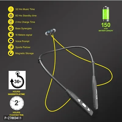 Titanic Series (26 Hours Playtime 36 Hours Talktime Sports Bluetooth Neckband Wireless with Mic Headphones/Earphones (Yellow, in The Ear)-thumb5