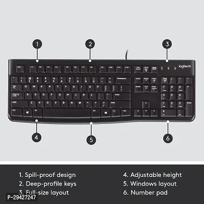 Wired Keyboard for Windows, USB Plug-and-Play, Full-Size, Spill-Resistant, Curved Space Bar, Compatible with PC, Laptop-thumb4