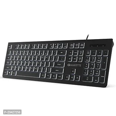 Wired Keyboard | White Backlit with Brightness Control | Laser-Etched Keys | 12 Multi-Media Keys | Plug and Play USB Connection | Compatible with PC/Mac/Laptop |-thumb0